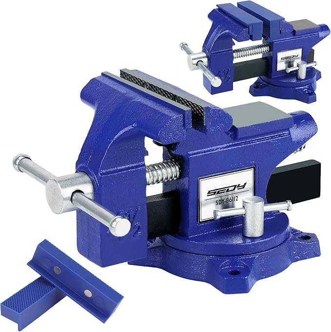 Heavy Duty Bench Vise 4.5 Inch: Table Clamp Woodworking Vice Press Drill Tools Workbench Wood Metal Pipe Work Shop Block Swivel Slide Cross Welding Machine Kit Milling Grip Precision Magnetic Jaw Pad
