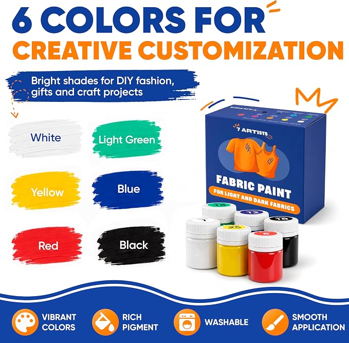 Fabric Paint Set for Clothes 6 Colors – Permanent Textile Paint for T-Shirts - Image 2