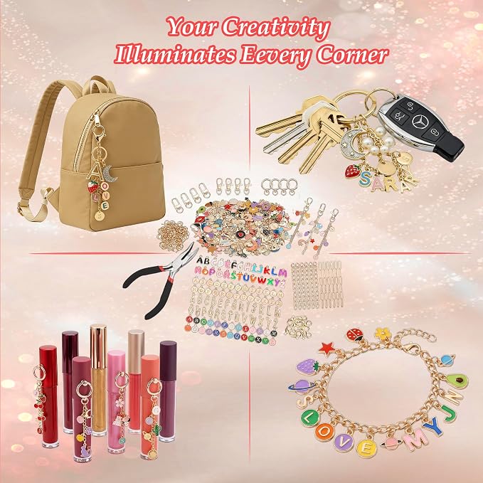 Lemosyu 563Pcs Lip Gloss Keychain Making Kit, DIY Craft Bag Charm Kit - Image 8