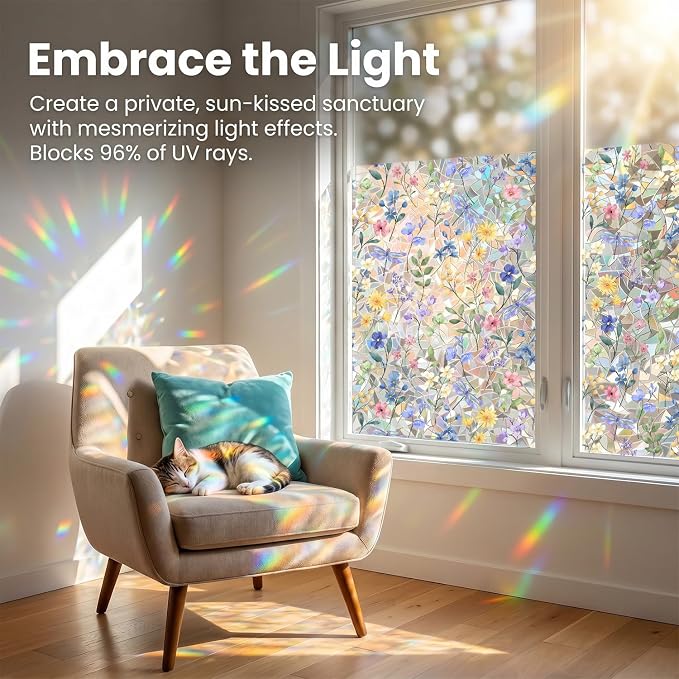 Rainbow Window Film, Static Cling Decorative Window Sticker, Non-Adhesive - Image 3