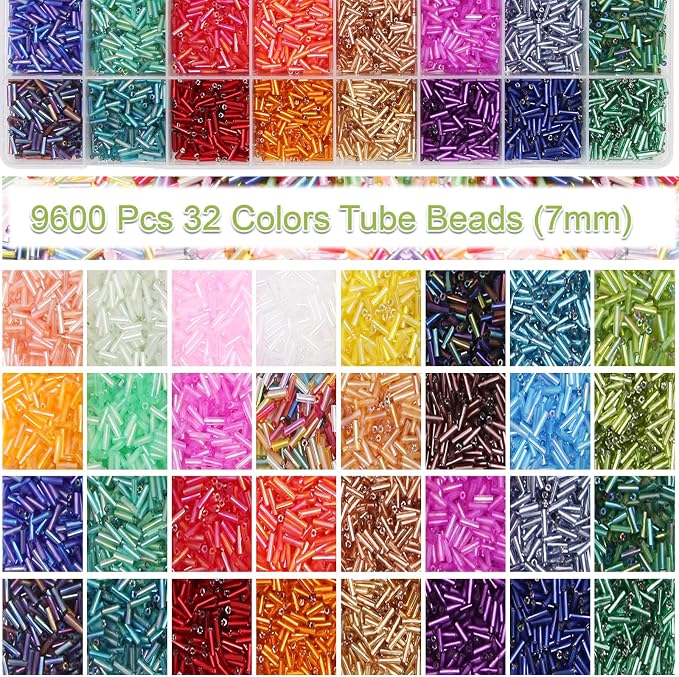 EuTengHao 9600Pcs Tube Beads Kit 7mm Glass Bugle Seed Beads - Image 2