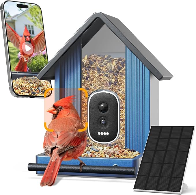 Smart Metal Bird Feeder with Camera, Light Blue | Squirrel Proof, 2.5K UHD AI by WLNYUGS