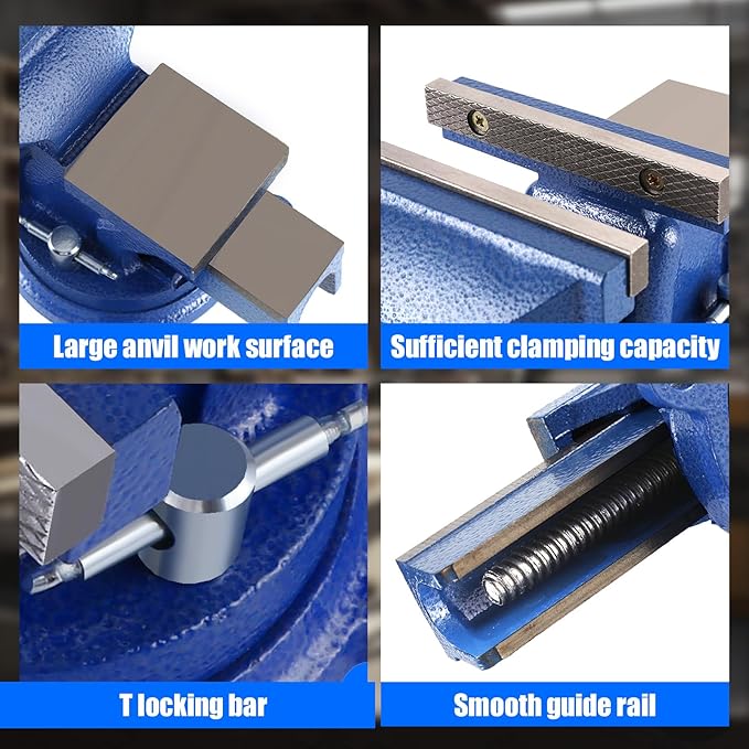 FATO 8 Inch Heavy Duty Bench Vise 8" Home Work Ductile Iron Bench Vise 360°-Degree Swivel Base with Anvil, Utility Combination Pipe Home Vise for Woodworking, Blue