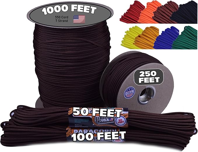 BORED? PARACORD! 550 lb Paracord - Ideal for Crafting, Camping, DIY Projects, Active & Military Outdoors - Strong Survival Rope - Tactical Parachute Cord Type III - Walnut 250 Feet