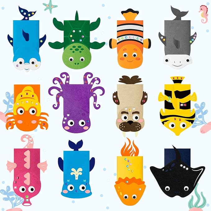 WATINC 12Pcs Hand Puppet Making Kit, Art Craft Felt Sock Puppet Toys, Creative - Image 4