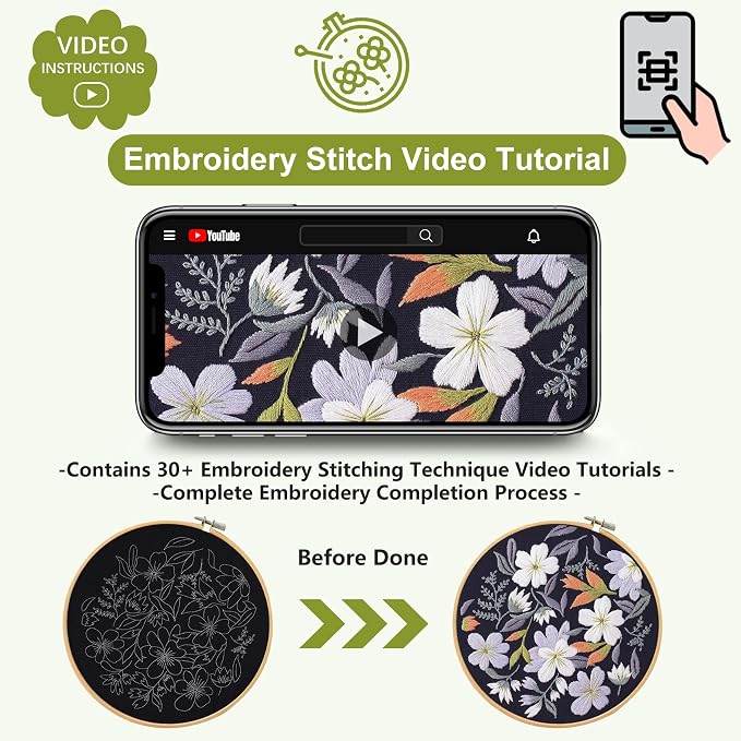 Santune 3 Pack Embroidery Kit for Beginners, Needlepoint Cross Stitch Kits for - Image 6
