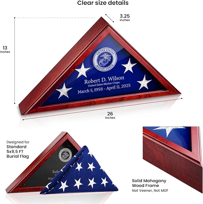 Personalized Flag Display Case for 5x9.5 Burial Flag, Laser Engraved Solid Wood - Image 4