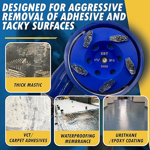 4.5" PCD Grinding Wheel for Epoxy, Glue, Mastic and Paint, 5 Crushed Chip PCD Segments, 5/8"-11 Threaded Arbor