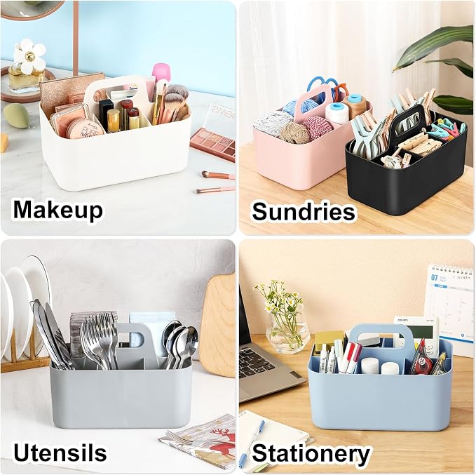 Multiuse Caddy Organizer with Handle, Portable Divided Plastic Tote Bin - Image 2