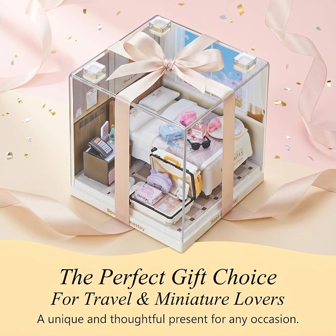 Cozy Hotel Room Miniature House Kit, Plastic DIY Dollhouse - Image 7