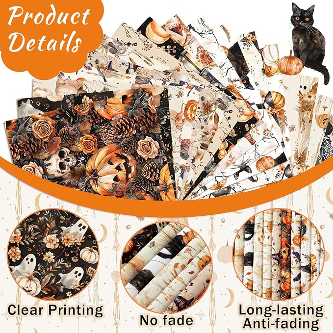 HunnmingRe 20 Pcs 10''x10'' Boho Halloween Quilting Fabric Square Spooky Ghost - Image 5