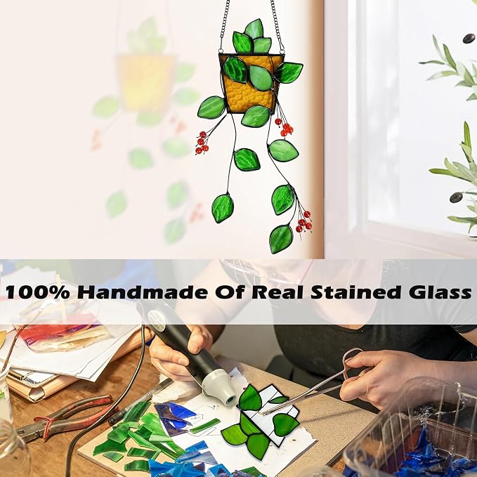 Plant Stained Glass, Stained Glass Window Hanging, Real Handmade Suncatcher - Image 5