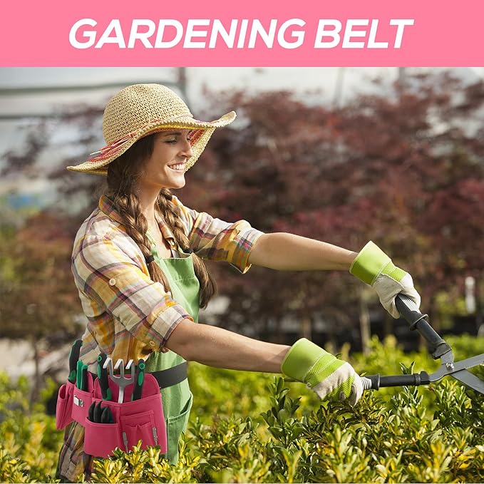 19 Pocket Tool Belts - Gardening Belt with Quick Release Buckle,Adjustable Utility Belt,Work Apron for Men and Women,for Gardening,Electrician,Carpenter,Construction Tool Belt,Gifts (Pink)