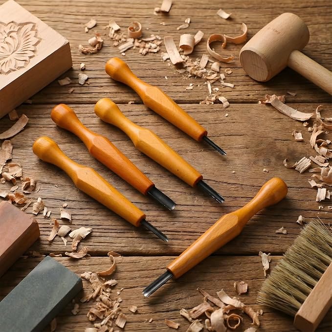 WILLBOND 5 Pcs Linocut Carving Tools Set Triangular Linoleum Various Sizes Wood - Image 6