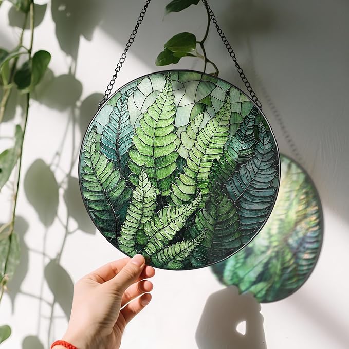 8'' Fern Plant Sun Catcher Ornament, Stained Glass Window Hanging, Sun Catchers - Image 3