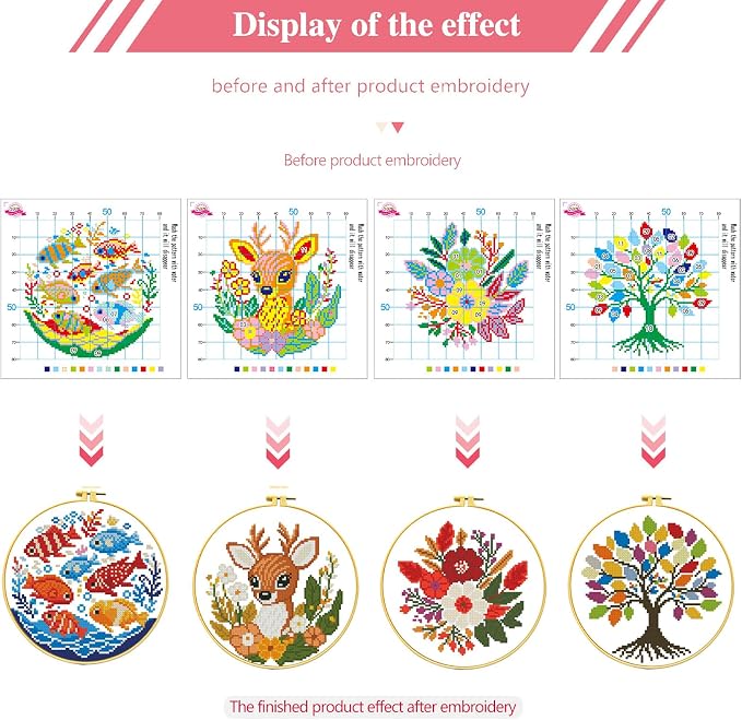Zhenqing 4 Pack Nature Stamped Cross Stitch Kit - Image 7