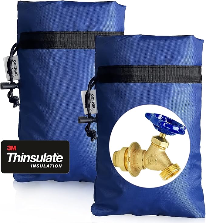 Enlarge Outdoor Faucet Cover for Winter Freeze Protection, 3M Thinsulate, 10”H x 6.3”W Hose Bib Covers for Wall Taps Outside, Waterproof & Frost Free Insulated Spigot Cover, 2 Pcs Faucet Socks - Blue