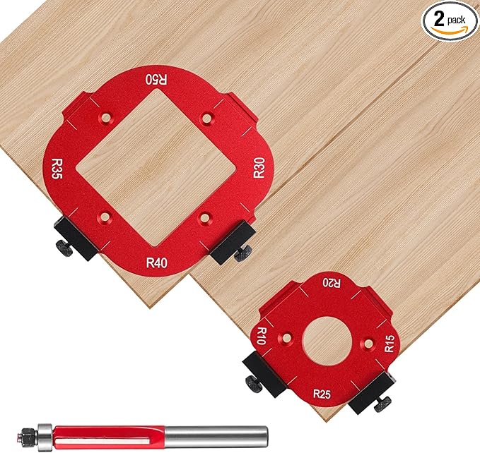 2 PCS Router Corner Radius Templates, Arc Templates with Edge Trimmer for Woodworking, Precise Woodworking Router Jigs and Templates, R10 R15 R20 R25 R30 R35 R40 R50