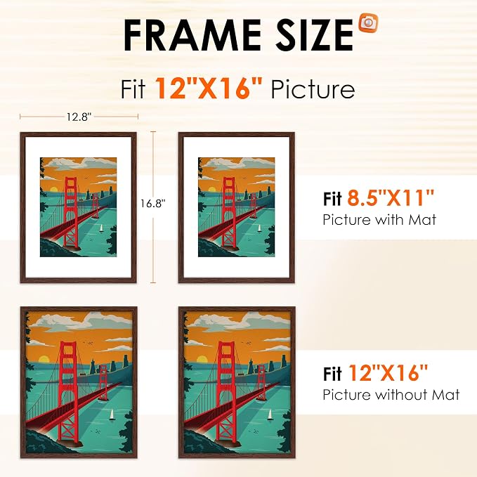 FIXSMITH 12x16 Picture Frame Brown Set of 2, Photo Frame - Image 2