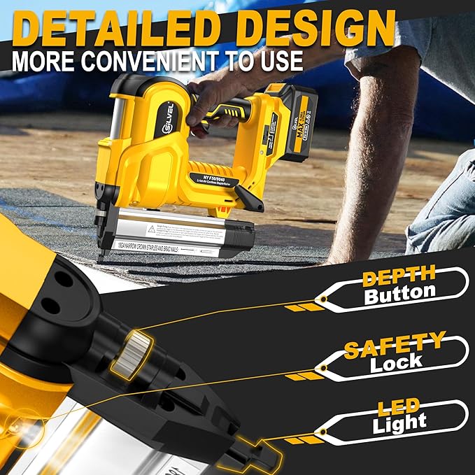 SILVEL 18 Gauge Cordless Brad Nailer, 2 in 1 Cordless Nail Gun/Electric Stapler, 2 * 4.0Ah Battery Powered Nail Gun, Fast Charging for Woodworking,Home Improvement, YELLOW