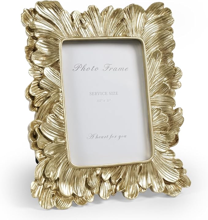 Cuspin 3.5x5 Picture Frame Small Gold Frames, Vintage Gold Palm Leaves Textured by Cuspin