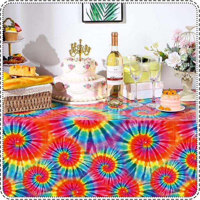 Newwiee Tie Dye Tablecloth Rainbow Table Cloth 54 x 108 Inch Plastic Rectangle - Image 6