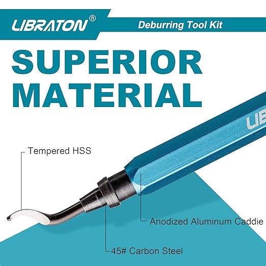 Libraton Deburring Tool with 11 High Speed Steel Blades, 360 Degree Rotary Head Deburring Tool for Metal, Resin, Aluminum, Copper, Plastic, 3D Printing, Wood