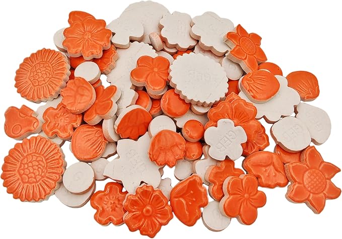 500g/1.1lb Ceramic Mosaic Tiles Mixed Shapes of Flowers, Mushrooms - Image 4