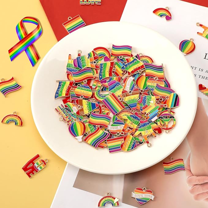 SANNIX 110Pcs Rainbow Charms Gold Enamel Charm Jewelry Making Charms Rainbow - Image 2