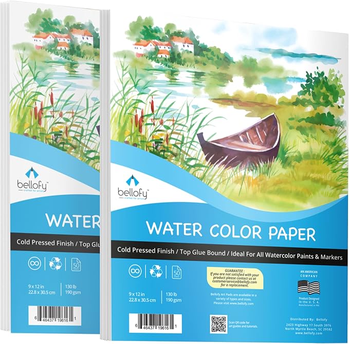 Bellofy 2X Watercolor Paper Pad, 100 Sheets, 9x12 Inches | Ideal by Bellofy