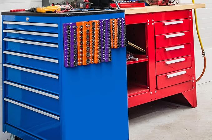 Olsa Tools Magnetic Socket Organizer | 3/8-inch drive | SAE Orange | Holds 26 Sockets | Professional Quality Tools Organizer