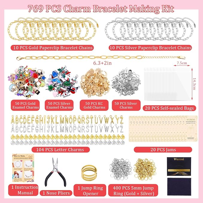 Wurosi 769 Pieces Paperclip Charm Bracelet Kit, Including Paperclip Chain - Image 2