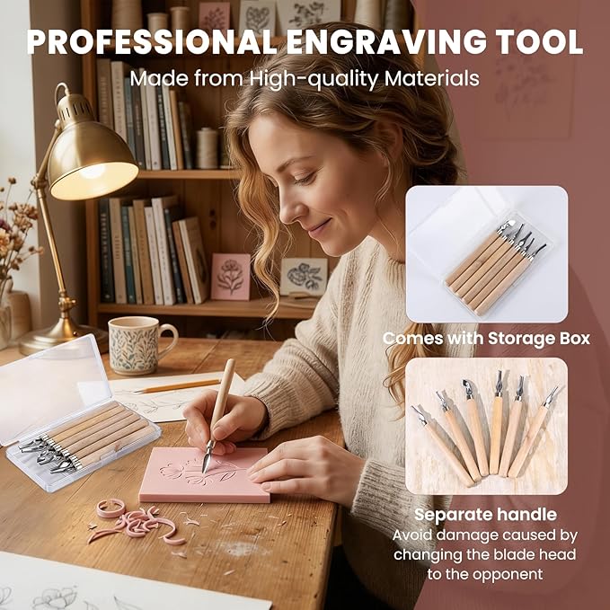 LINSIRON Linocut Kit for Printmaking, Linocut Tools Block Printing Stamp Making - Image 4