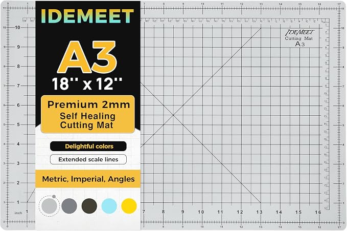 Premium Self Healing Cutting Mat 18'' x 12'', A3 Non-slip Sewing Mat by IDEMEET