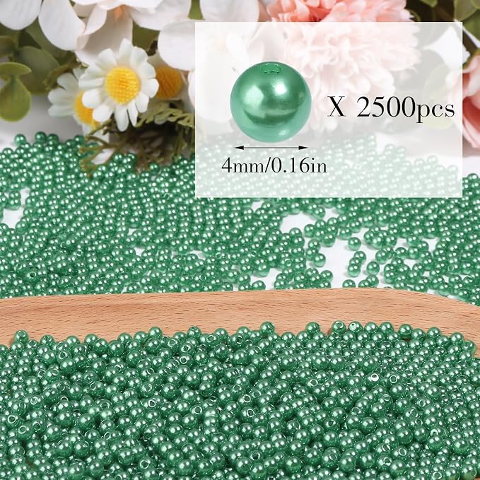 2500pcs Christmas Green 4mm Pearl Beads - Image 2