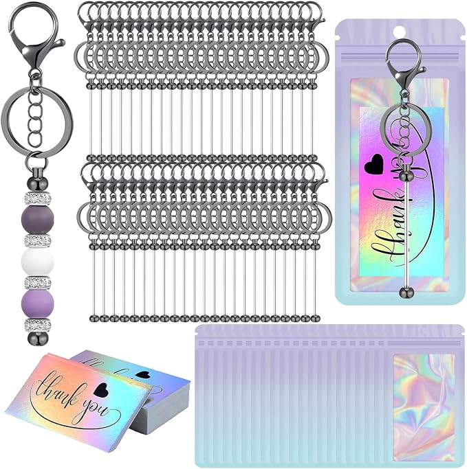 42/84/126 Pcs Beadable Keychain Bars Bulk Blank DIY Beaded Keychain Making by Unknown