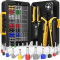 Ferrule Crimping Tool Kit, Ratchet Pliers for 24-8 AWG with 24 Types Insulated, Non-Insulated and Two Wire Ferrules, Ferrule Crimper, Wire Ferrules Kit, Crimping Pliers set with Wire Strippers