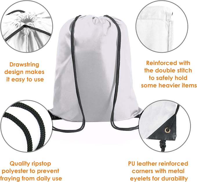 BeeGreen White Drawstring Backpack Bags Bulk 10 Pack X-Large 22.4" L x 17.5" W - Image 4
