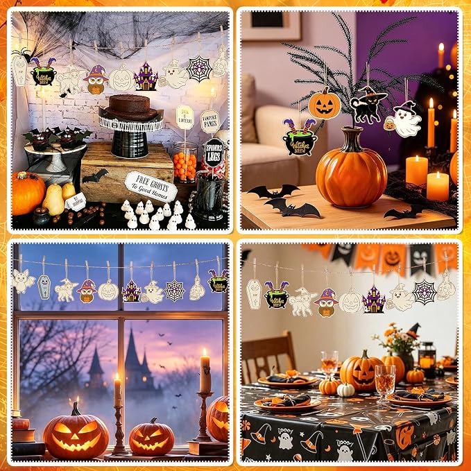 80PCS Wooden Halloween Ornaments to Paint Fall Decorations, 10 Styles DIY Blank - Image 4