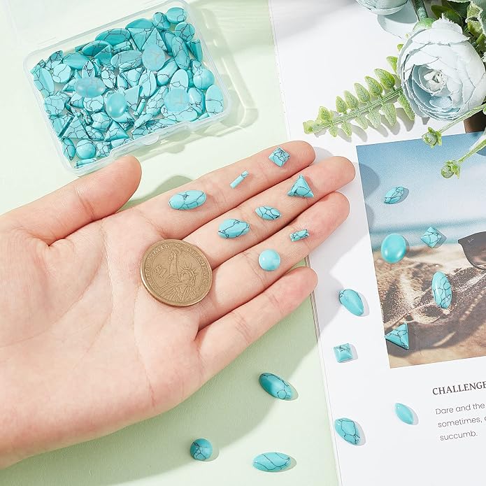 PH PandaHall 96pcs Stone Cabochons, 8 Shapes Blue Texture Gemstone Tiles Column - Image 4