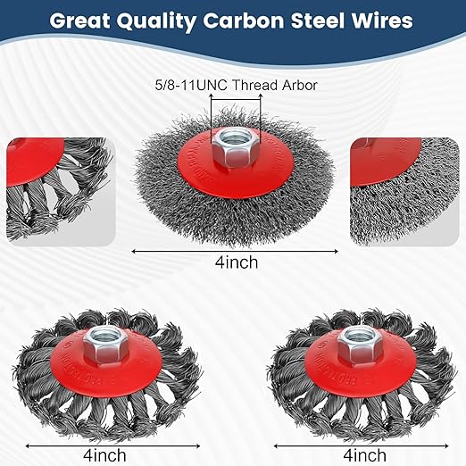 10pcs Wire Wheel for 4 1/2 Angle Grinder Wire Wheel Brush Cup Set with Threaded Arbor, Angle Grinder Wire Wheel for Rust, Corrosion, Paint Removal