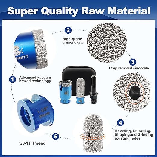 Tile Hole Saw Kit - BRSCHNITT Diamond Core Drill Bit Set 35mm Drill Bit &4/5" Diamond Finger Bit for Porcelain Tile Ceramic Marble Granite & Adapter