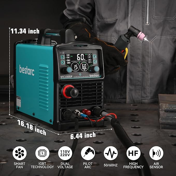 Plasma Cutter, [Pilot Arc][Large LED Display][Air Sensor] 60A bestarc Plasma Cutter Machine 110/220V Dual Voltage, 1/2 Inch Clean Cut 4/5 Inch Max Cut, Post Flow Mesh, 2T/4T for Beginners DIY