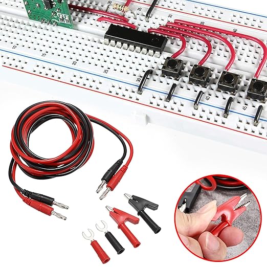 Sumnacon 4 in 1 Banana Plug Alligator Clip Pure Copper Fork Test Lead, 6.6 Ft Multimeter Flexible Test Lead Wire Cable with Protective Jack Copper Clamps for Electrical Testing 1000V/15A