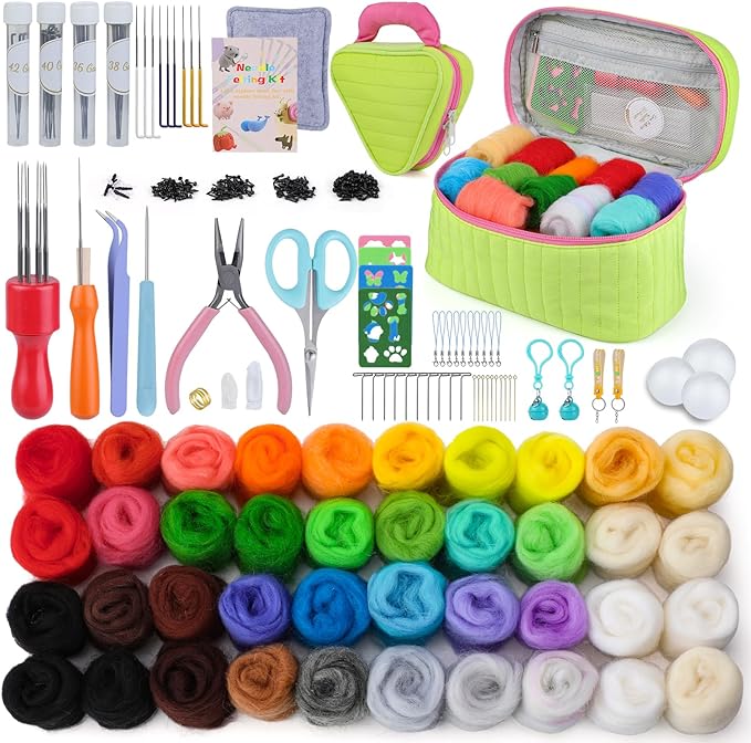 SOCNITC Needle Felting Kit for Beginners, Wool Roving 40 Rolls, Felting Needles by SOCNITC