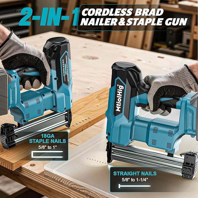 Cordless Brad Nailer 2-in-1 Compatible with Makita Battery, 5/8 to 1-1/4 Inch Electric Nail Gun/Staple Gun, 18 Gauge Nail Gun Brushless Motor with 1000 Nails for Wood Carpentry