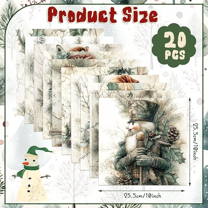 HunnmingRe 20 Pcs 10''x10'' Vintage Green Christmas Quilting Fabric Square - Image 2