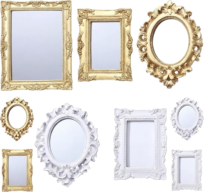 5 Pieces Miniature Dollhouse Mirror European Frame Mirror Dollhouse Victorian by Skylety