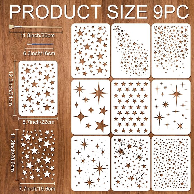 9pcs Star Stencils for Painting Plastic Twinkle Stars Drawing Stencils for - Image 2