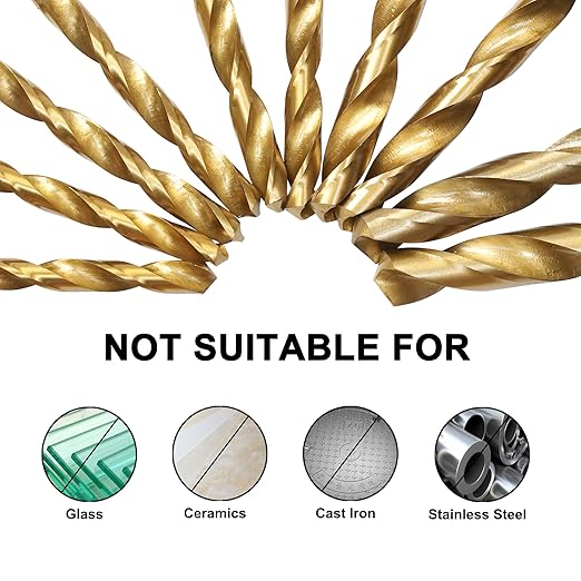 BeHappy 99 Pcs Drill Bit Set, 135° Tip Titanium Coated High Speed Steel, Twist Drill Bit Kit for Iron, Aluminum Alloy, Copper, Wood, Plastic, with Hard Storage 1/16“-3/8”